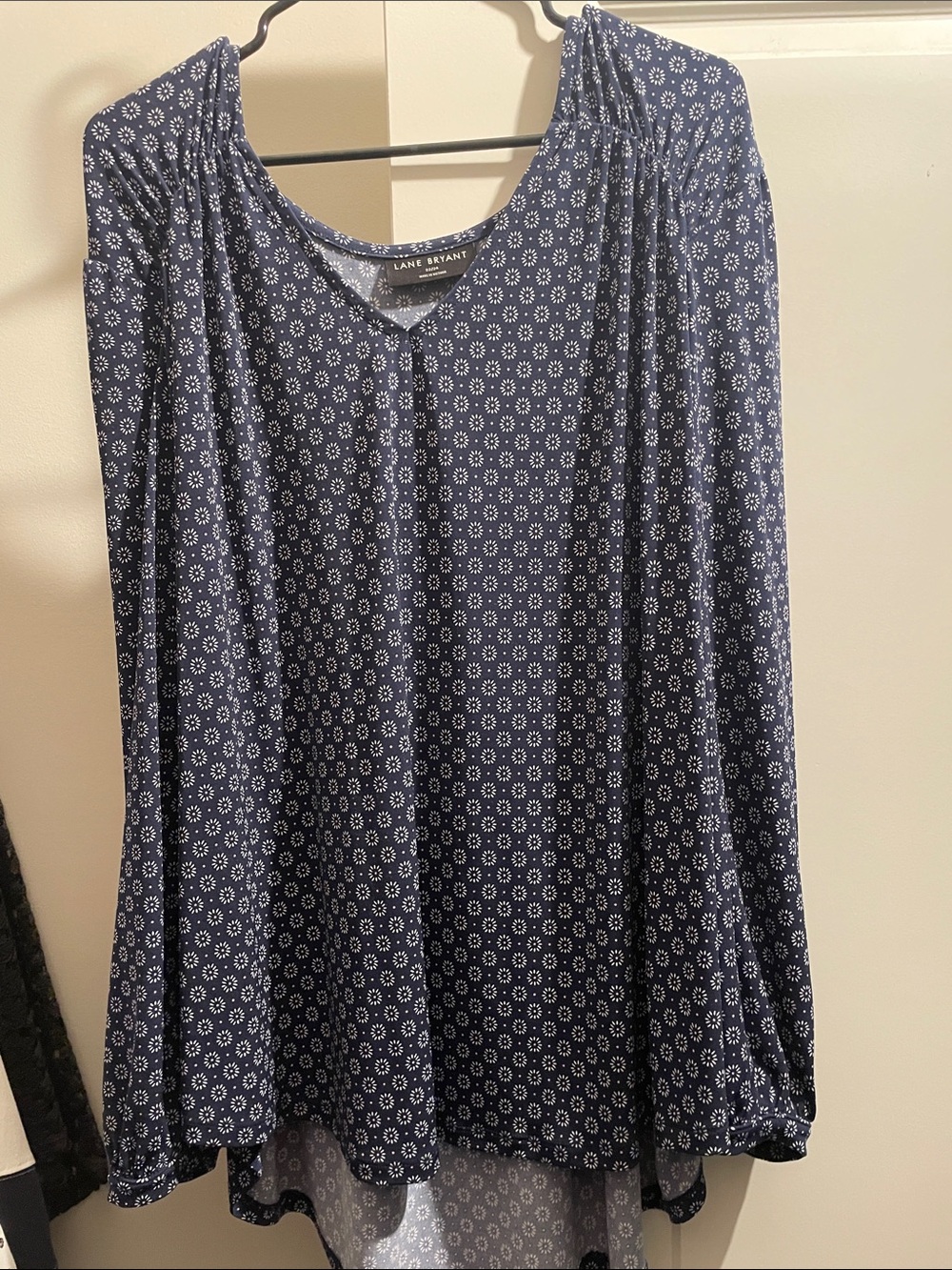 Lane Bryant Navy and White Daisy Print Blouse